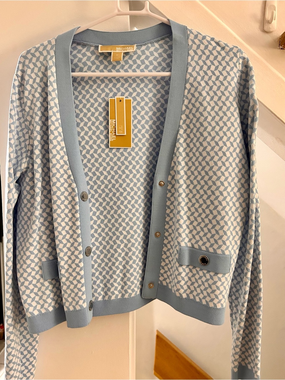Michael Kors Light Blue Chanel Style Button-Front Cardigan Sweater